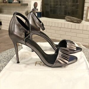 NEW RAYE Belle Gunmetal Leather Ruffle Heel, New, 8.5
